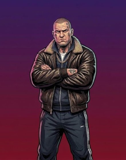 The Russian boss with arms crossed, in a leather bomber jacket and tracksuit